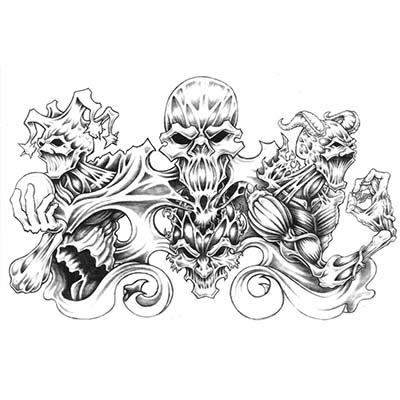 Snake Skull n Gun Design Water Transfer Temporary Tattoo(fake Tattoo) Stickers NO.11539
